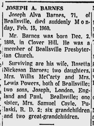 Joseph A. Barnes obit